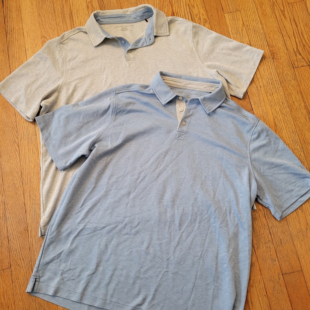 Age of Wisdom XL Polo Shirts Blue Gray Soft Golf Comfy Preppy Gift Lot of 2